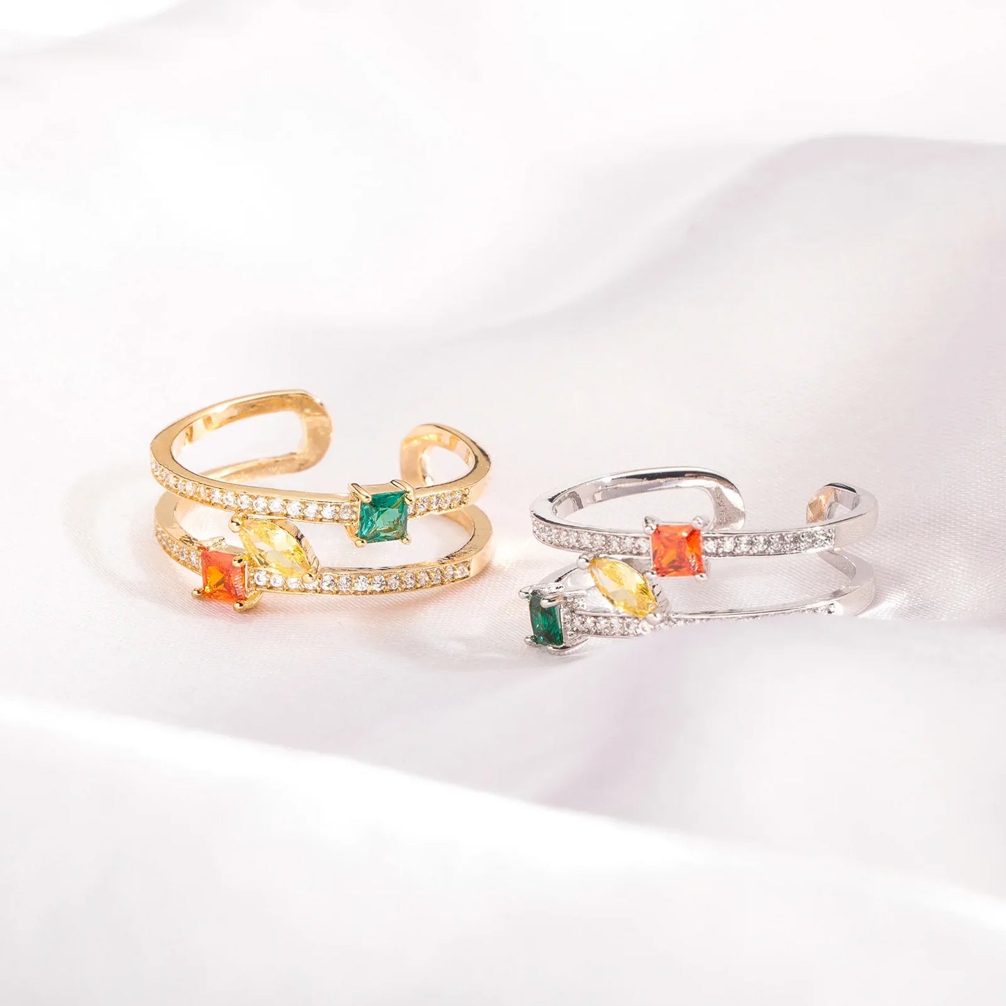 Colorful Gemstone Adjustable Ring | Unisex Open-Band Iced Out Jewelry | Caratix
