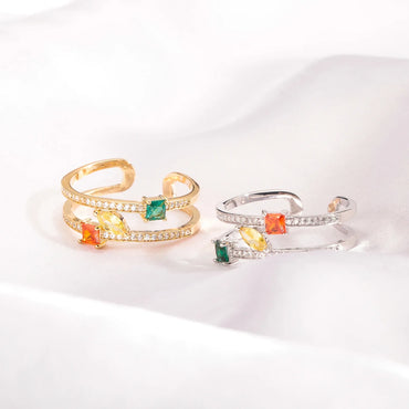 Colorful Gemstone Adjustable Ring | Unisex Open-Band Iced Out Jewelry | Caratix