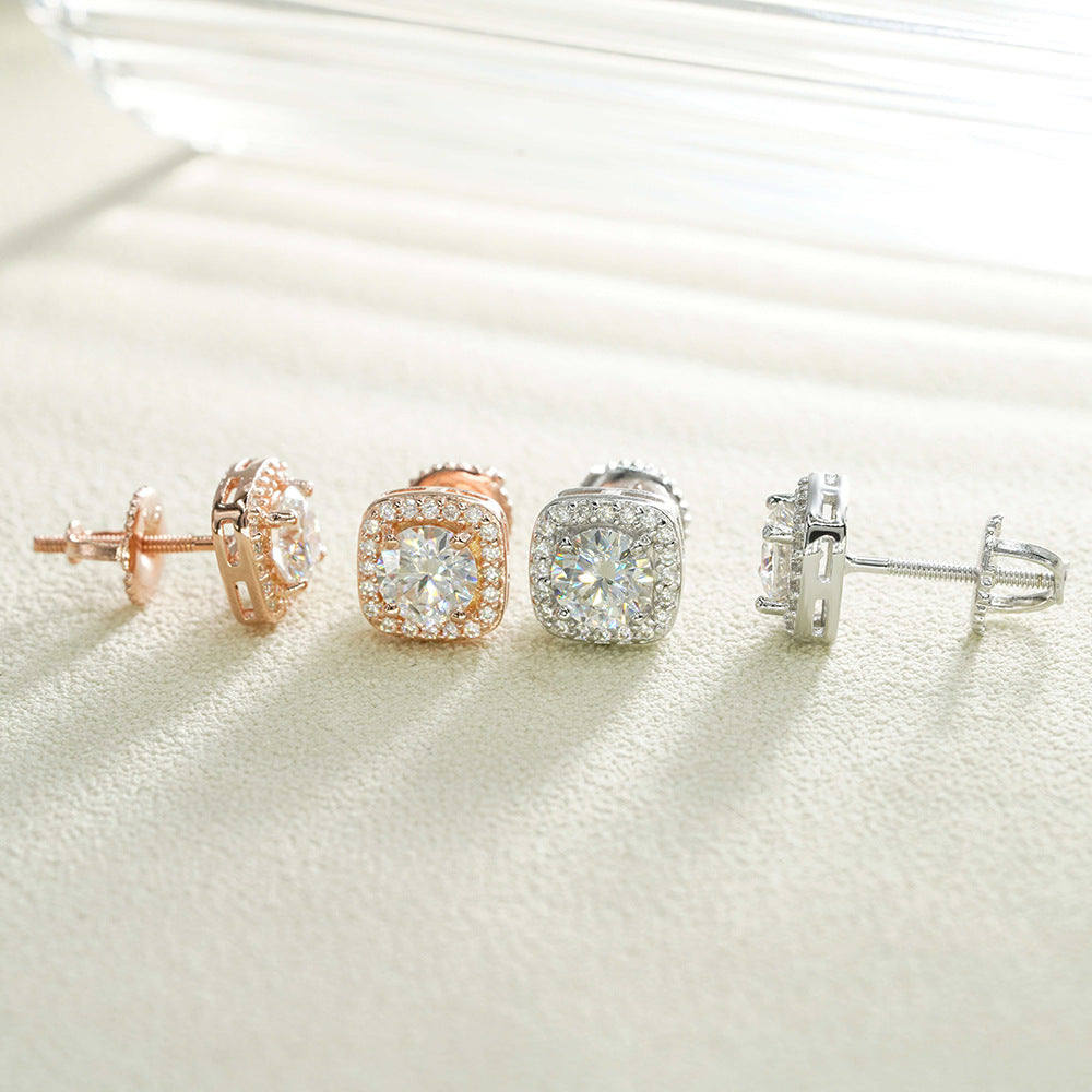 S925 Sterling Silver 5mm Princess Cut Moissanite Studs | Square Diamond Tester Earrings | Caratix