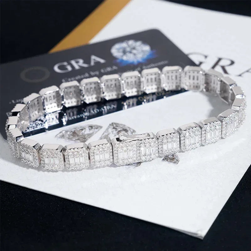 9mm Square Moissanite Bracelet | S925 Silver Men’s Hip Hop Jewelry - CaratixJewelry