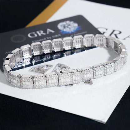 9mm Square Moissanite Bracelet | S925 Silver Men’s Hip Hop Jewelry - CaratixJewelry