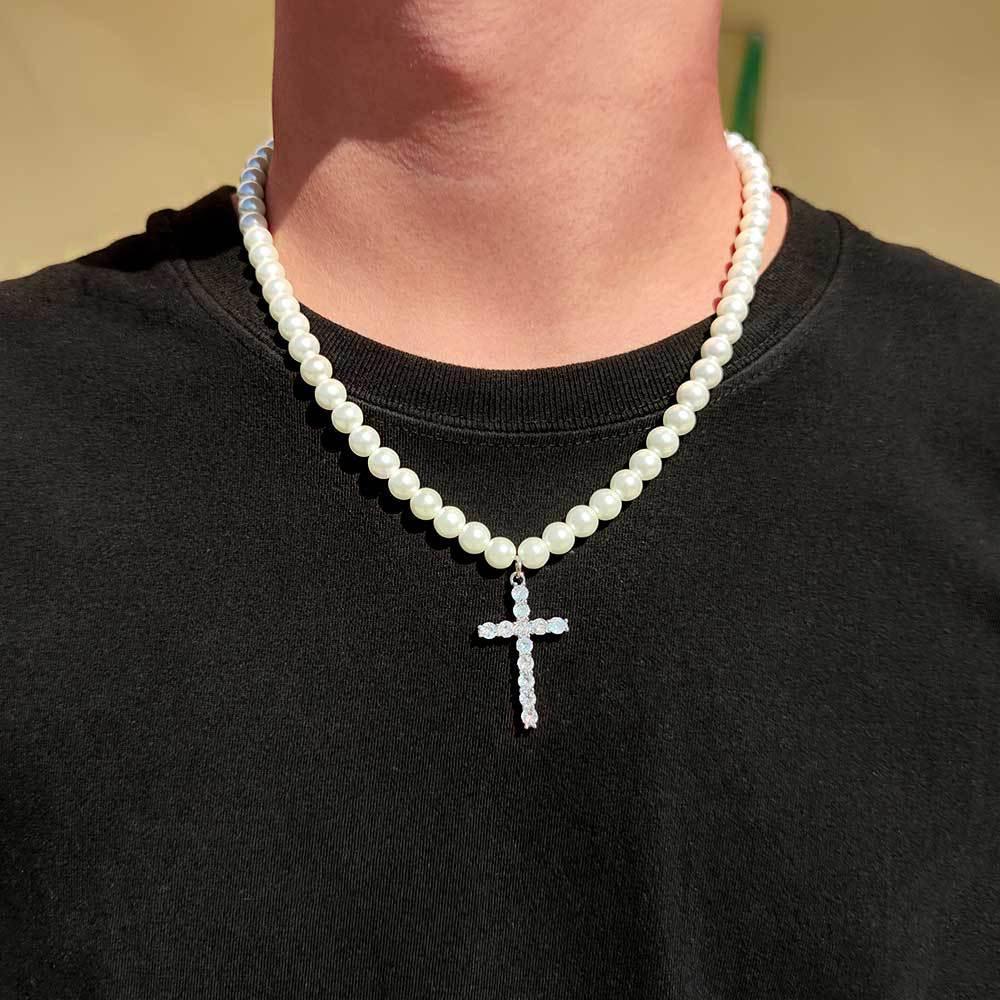 Simple Cross Pendant Pearl Necklace for Men and Women | Trendy Hip Hop Jewelry | Caratix Jewelry - CaratixJewelry