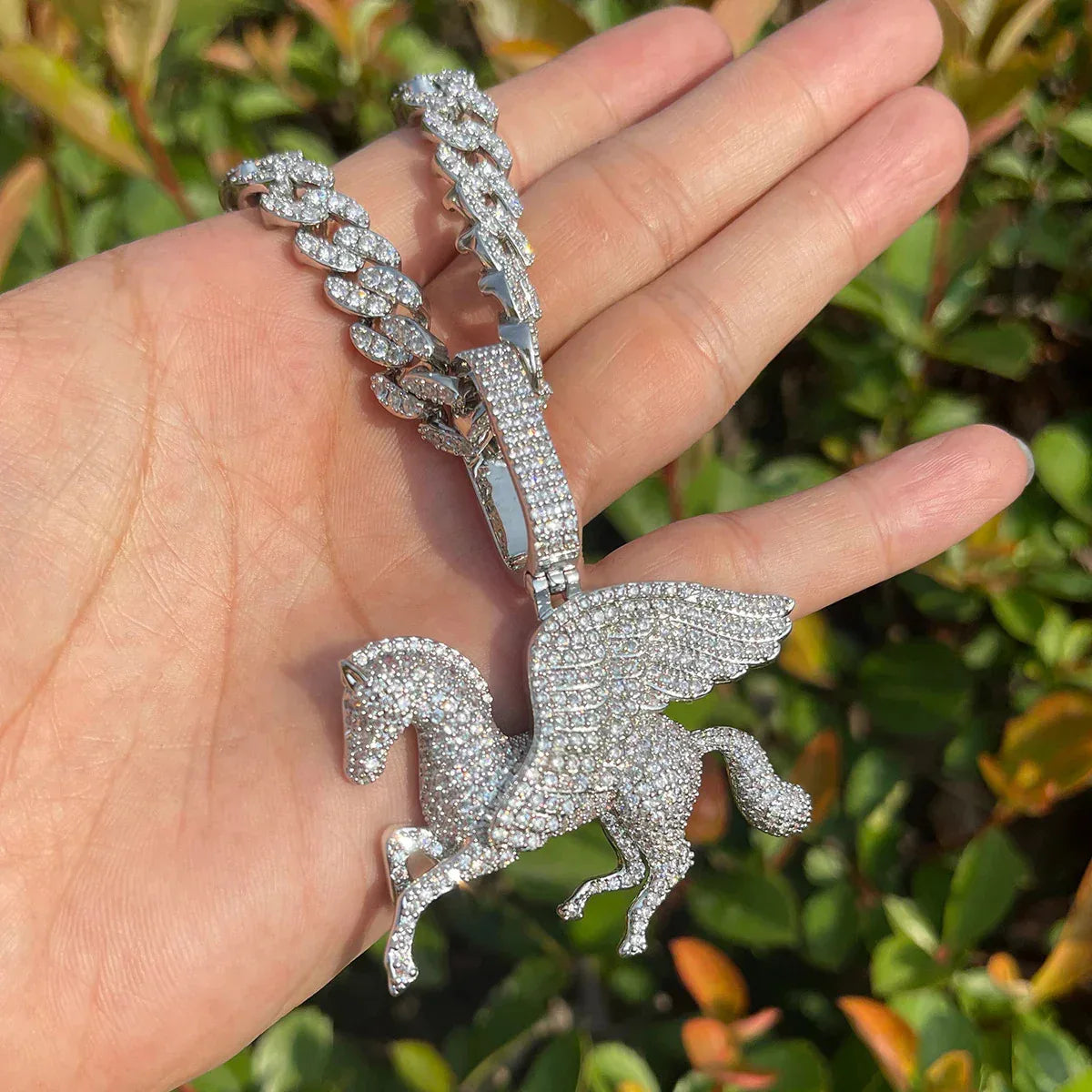 Men's Winged Horse Necklace | Premium Copper CZ Mythical Creature Jewelry - CaratixJewelry