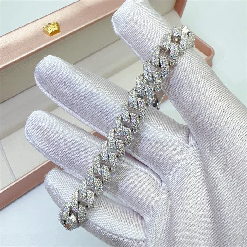 10mm D-Shape Moissanite Cuban Link Necklace | S925 Silver Iced Out Chain - CaratixJewelry