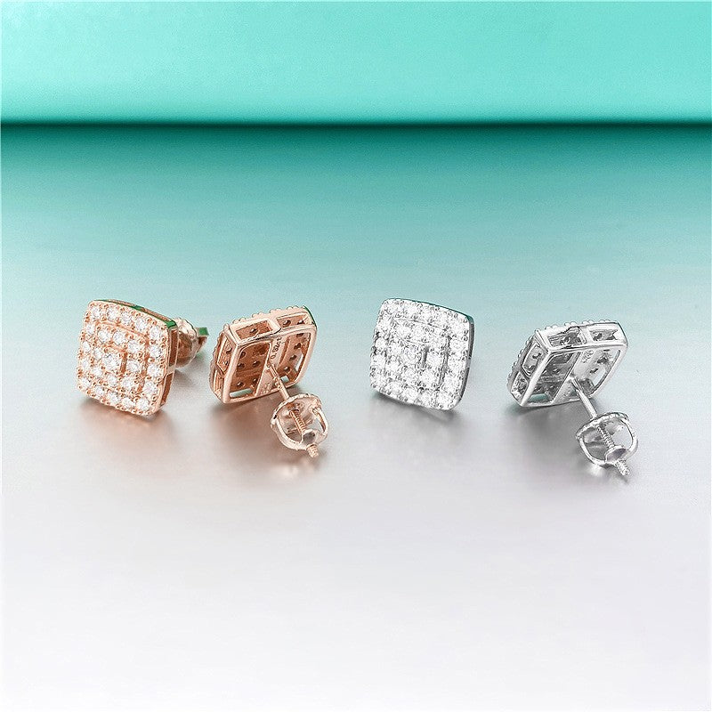 S925 Sterling Silver Square Moissanite Hoop Earrings | D Color VVS1 Diamond Tester | Caratix