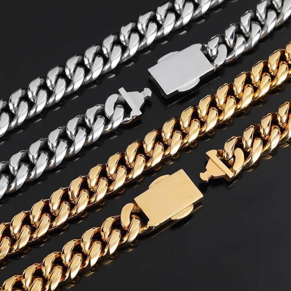 Iced Out Cuban Chain Necklace Stainless Steel Titanium Hip Hop Jewelry for Men | Caratix Jewelry - CaratixJewelry