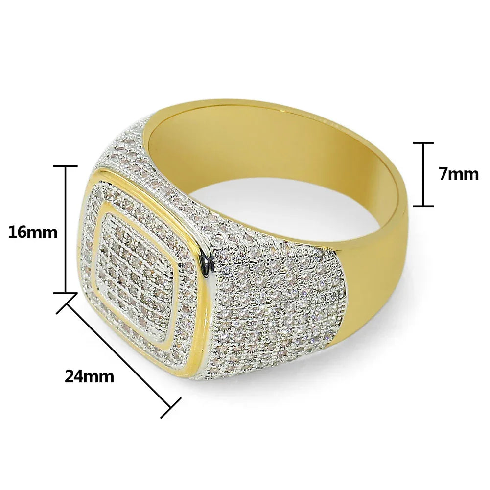 Men's Full Size Iced Out Ring | Micro-Pave Zirconia Hip Hop Band | Caratix