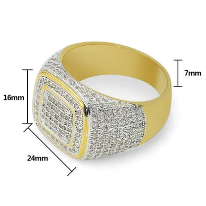 Men's Full Size Iced Out Ring | Micro-Pave Zirconia Hip Hop Band | Caratix