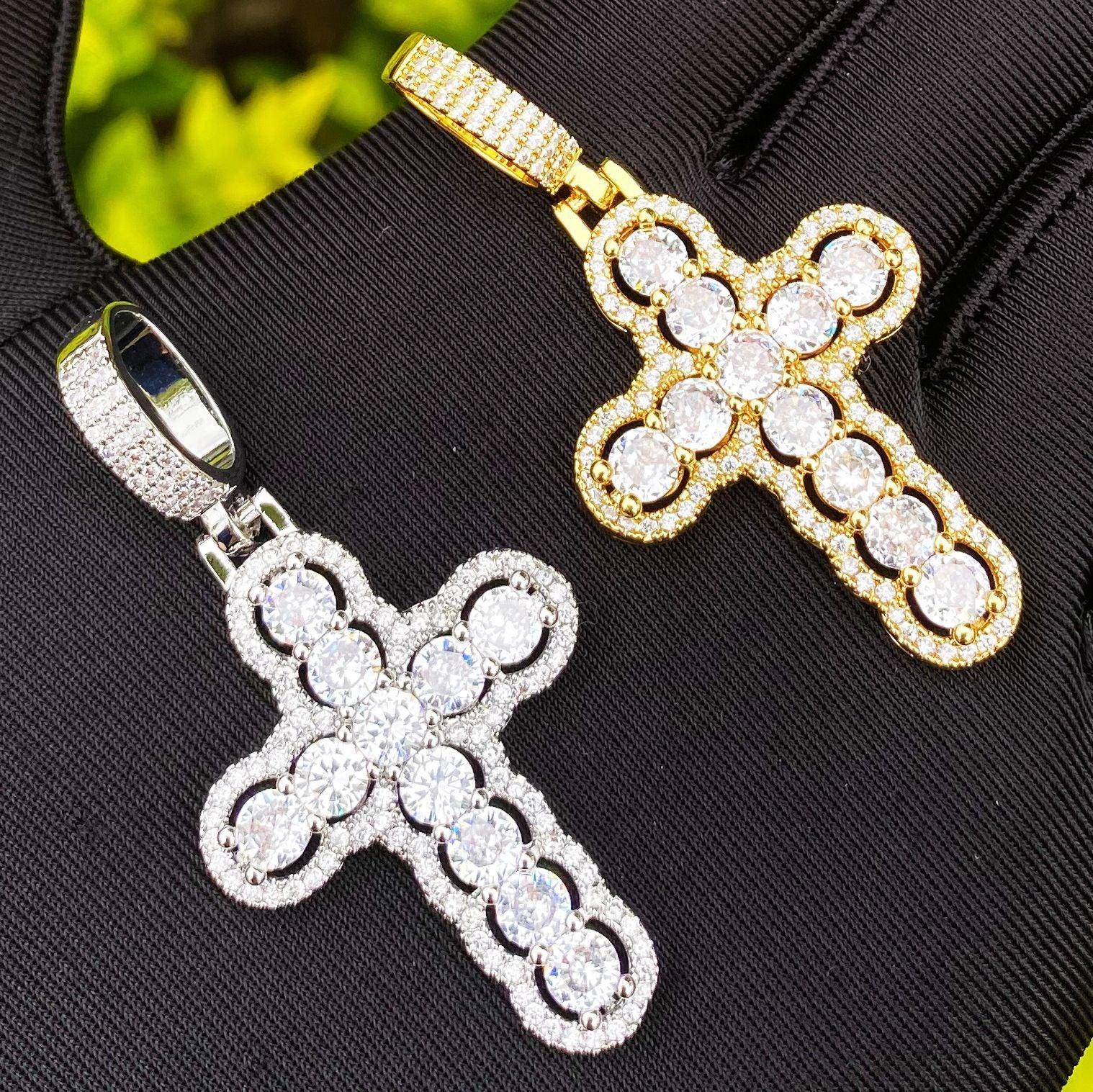 Iced Out Hollow Sphere Cross Pendant | Women's 3D Bubble Bead Necklace - CaratixJewelry