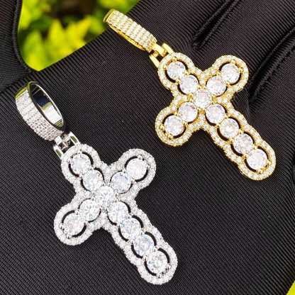 Iced Out Hollow Sphere Cross Pendant | Women's 3D Bubble Bead Necklace - CaratixJewelry