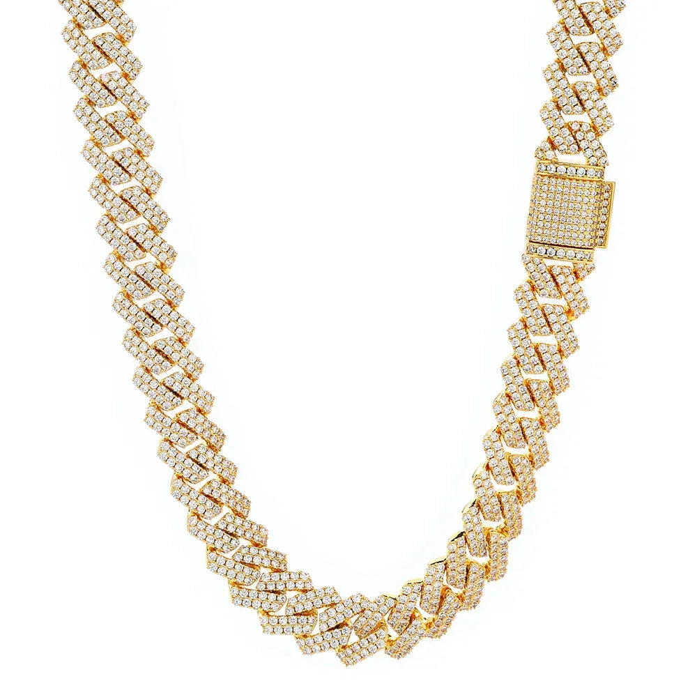 14mm Cuban Chain Necklace with Zircon Stones - CaratixJewelry
