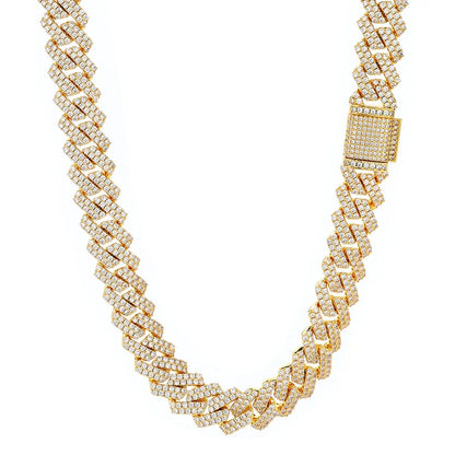 14mm Cuban Chain Necklace with Zircon Stones - CaratixJewelry