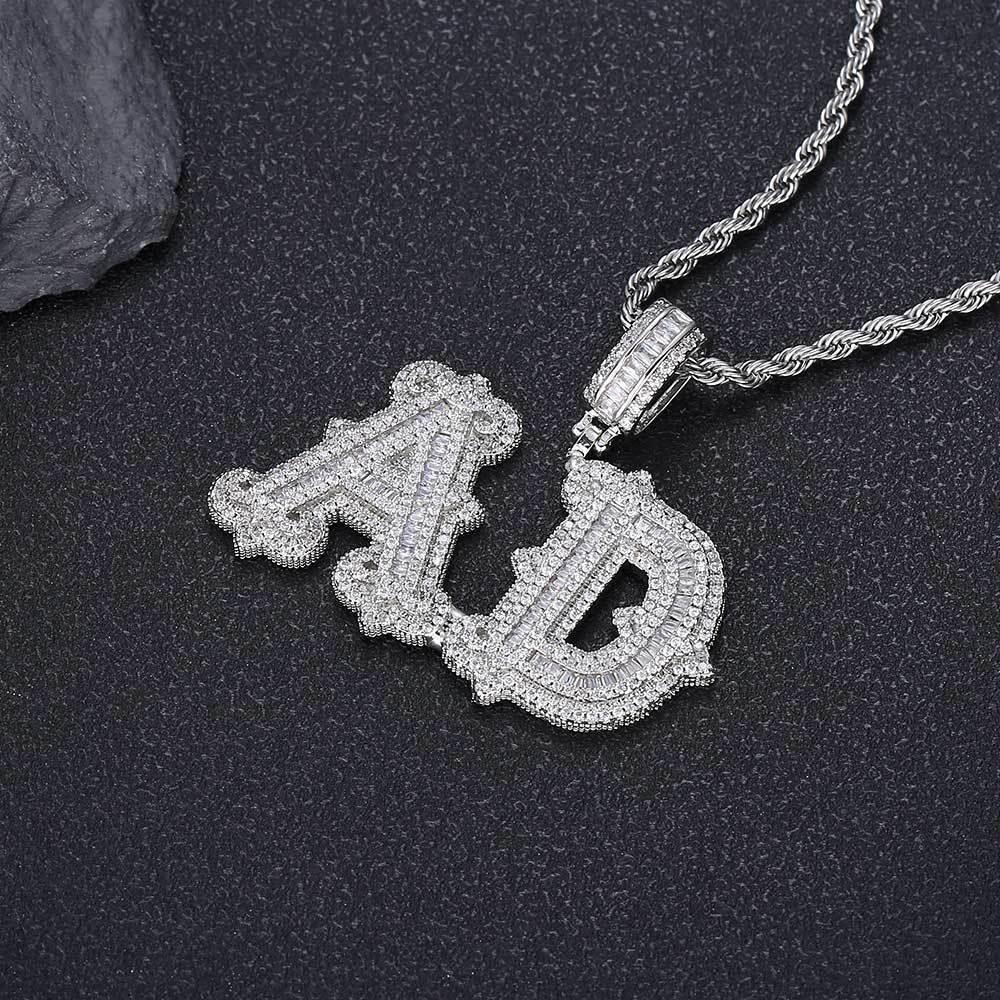 Iced-Out Letter Pendant Necklace with Spiked Design and Full Zircon Stones for Men | Caratix Jewelry - CaratixJewelry