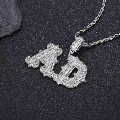 Iced-Out Letter Pendant Necklace with Spiked Design and Full Zircon Stones for Men | Caratix Jewelry - CaratixJewelry