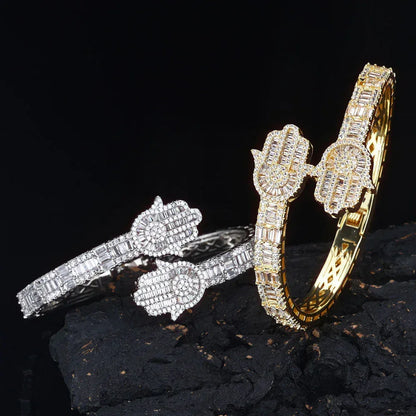 Iced Out Hand of Fatima Bracelet Mixed Zircon Bling Jewelry - CaratixJewelry
