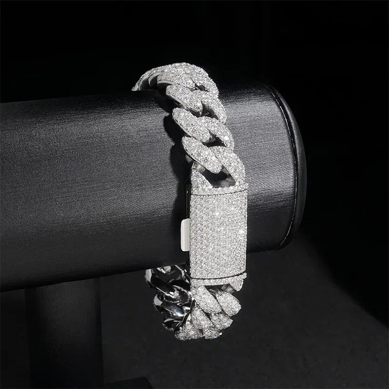 15mm Moissanite Crescent Cuban Link | S925 Silver Necklace - CaratixJewelry