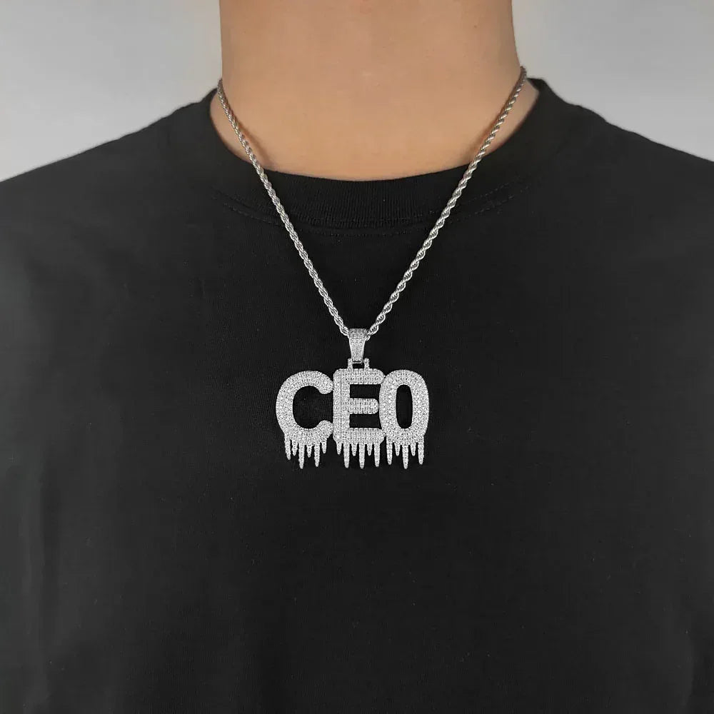 Ice Bar Letter Pendant Necklace with Copper Frame and Zircon Stones for Men | Caratix Jewelry - CaratixJewelry