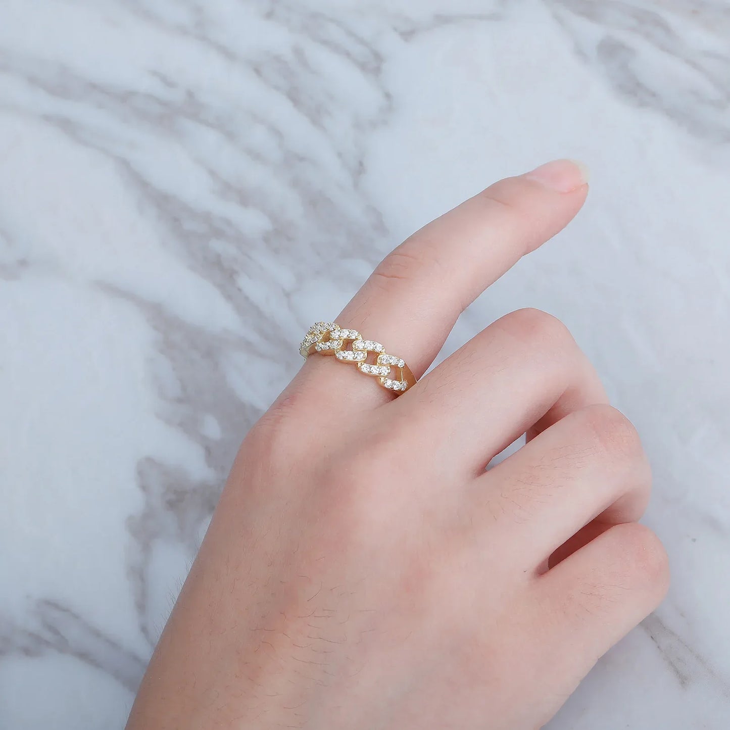 Solid 925 Sterling Silver Cuban Link Ring | Iced Out Hip Hop Band | Caratix