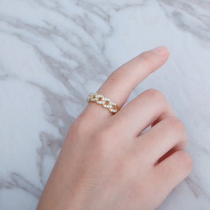 Solid 925 Sterling Silver Cuban Link Ring | Iced Out Hip Hop Band | Caratix