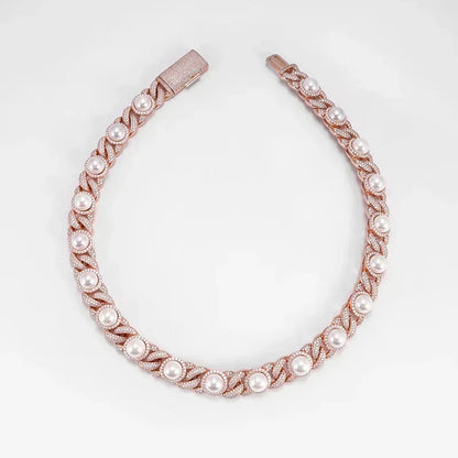 15mm Pearl Moissanite Cuban Link Necklace | S925 Silver Men’s Hip Hop Chain - CaratixJewelry