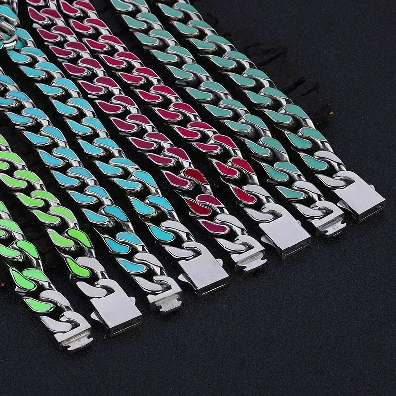 Custom 12mm Color Drip Cuban Chain Necklace Stainless Steel Hip Hop Jewelry | Caratix Jewelry - CaratixJewelry