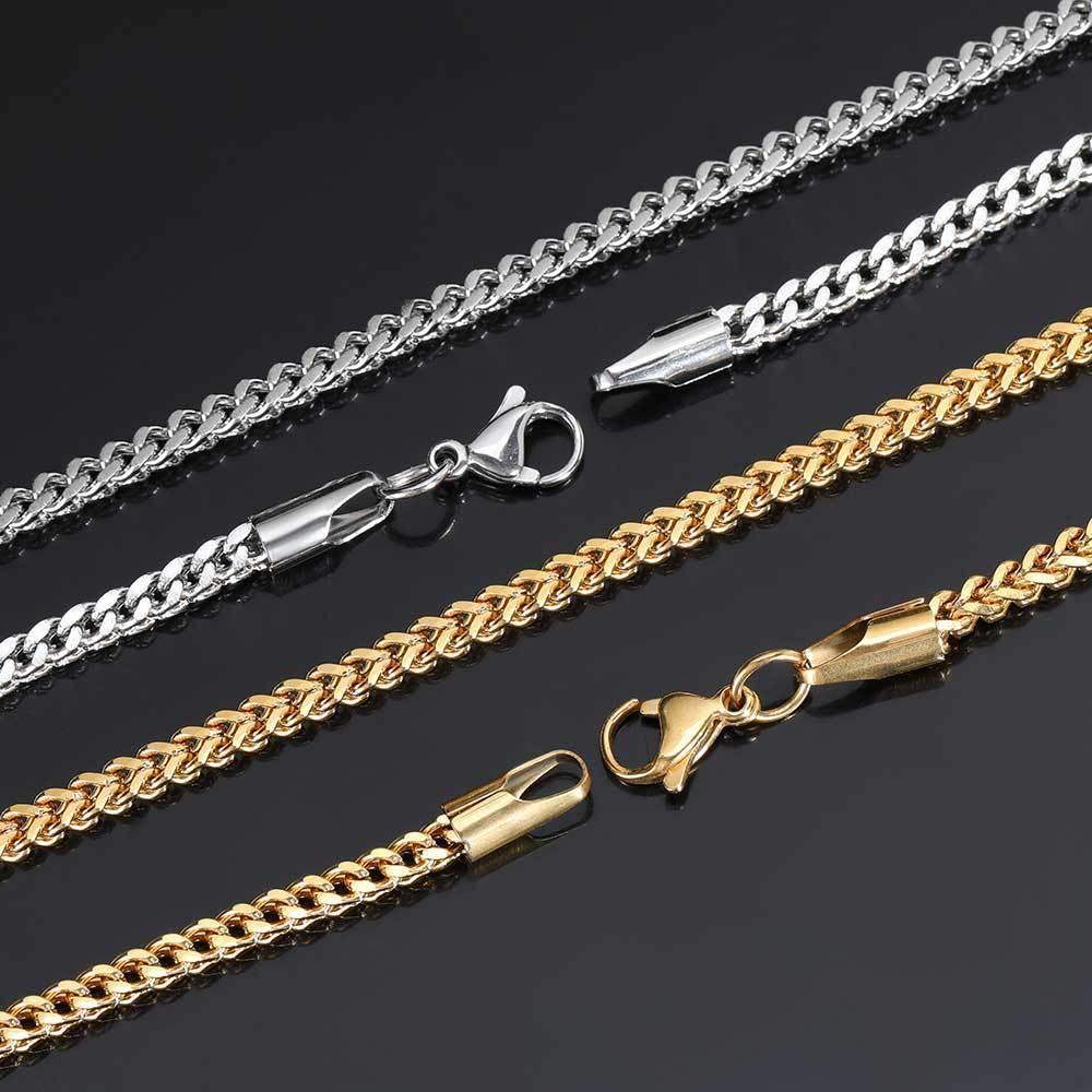 3mm Stainless Steel Reverse Link Necklace with 18K Gold Titanium Steel for Men | Caratix Jewelry - CaratixJewelry
