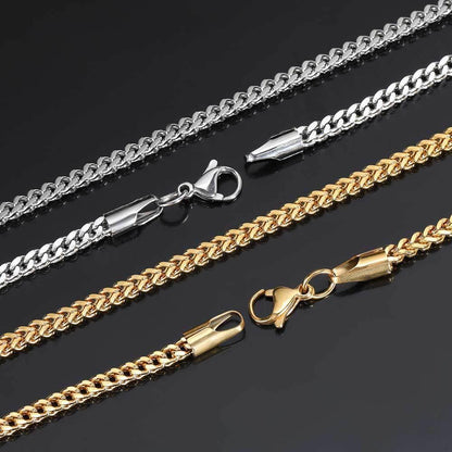 3mm Stainless Steel Reverse Link Necklace with 18K Gold Titanium Steel for Men | Caratix Jewelry - CaratixJewelry