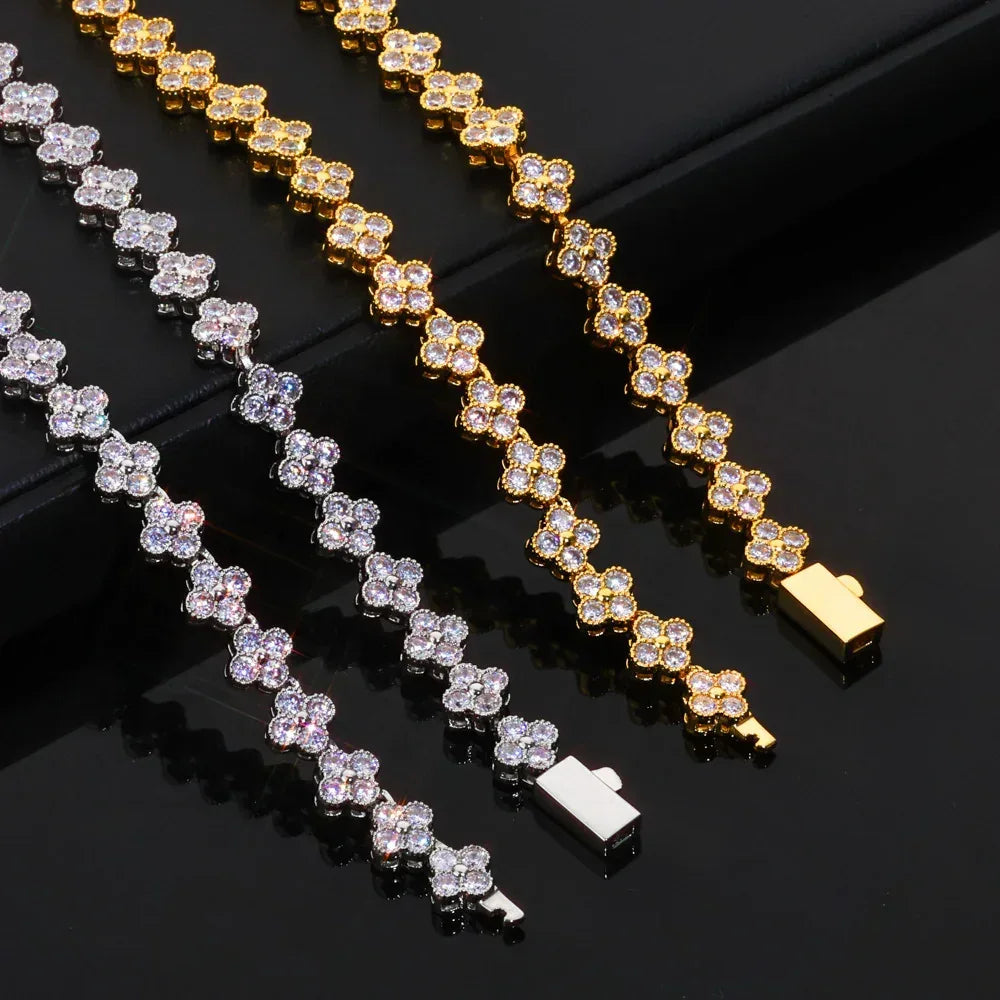 7mm Full Flower Link Bracelet Hip Hop Jewelry Rapper Iced Out Chain for Men | Caratix Jewelry - CaratixJewelry