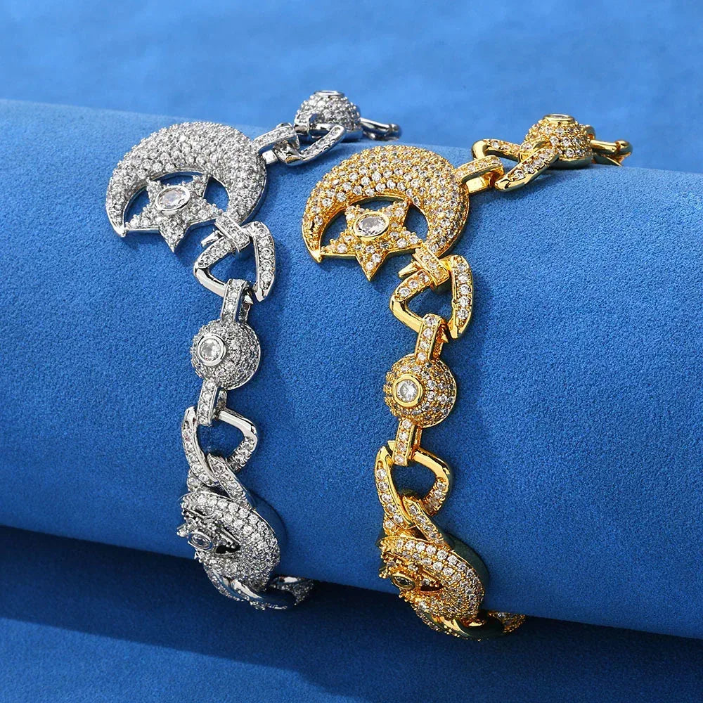 Custom 10mm Moon Star Necklace & Bracelet Gold Chain for Rapper | Caratix - CaratixJewelry