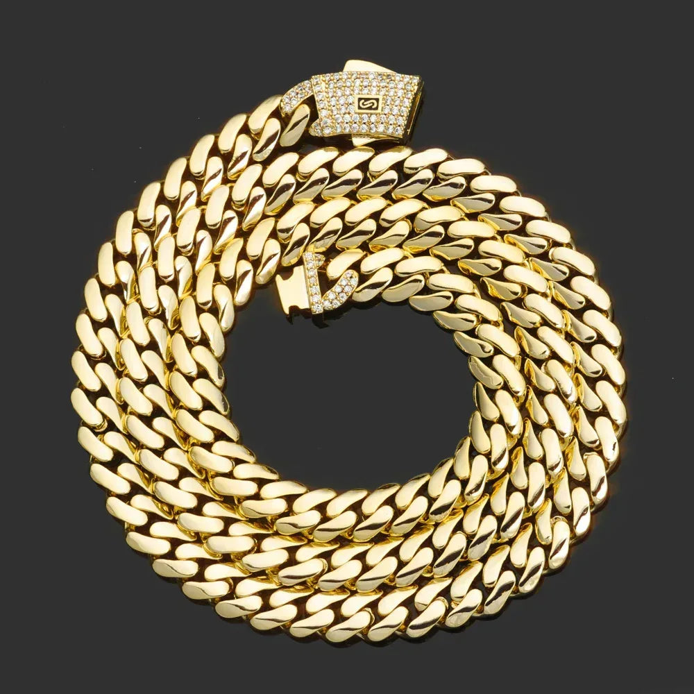 Polished Cuban Chain Necklace 14K Gold Tone Hip Hop Jewelry for Men | Caratix Jewelry - CaratixJewelry