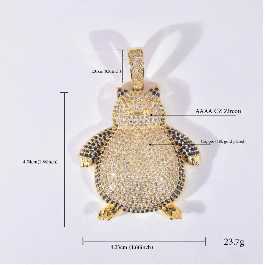 Iced Out Cute Monster Pendant Necklace – Hip Hop Cartoon CZ Jewelry for Men & Women - CaratixJewelry