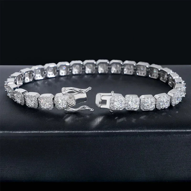 6mm Iced-Out Moissanite Box-Link Bracelet – 925 Sterling Silver Unisex Hip Hop Streetwear Jewelry - CaratixJewelry
