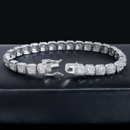 6mm Iced-Out Moissanite Box-Link Bracelet – 925 Sterling Silver Unisex Hip Hop Streetwear Jewelry - CaratixJewelry