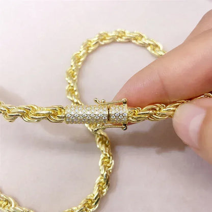 6mm Moissanite Rope Chain with Cuban-Style Clasp – 925 Sterling Silver Iced-Out Hip Hop Streetwear Necklace - CaratixJewelry