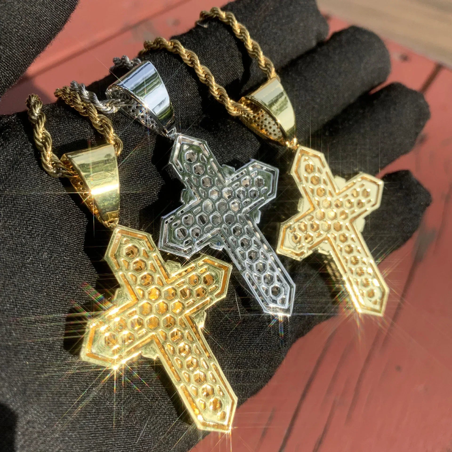 Iced Out Cross Pendant Necklace – Step-Cut Mixed Stone - CaratixJewelry