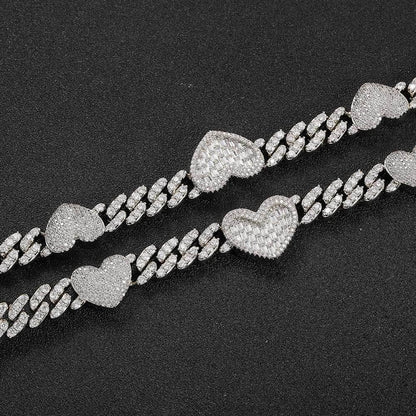 Heart Zircon Cuban Chain Choker Necklace Elegant Jewelry - CaratixJewelry