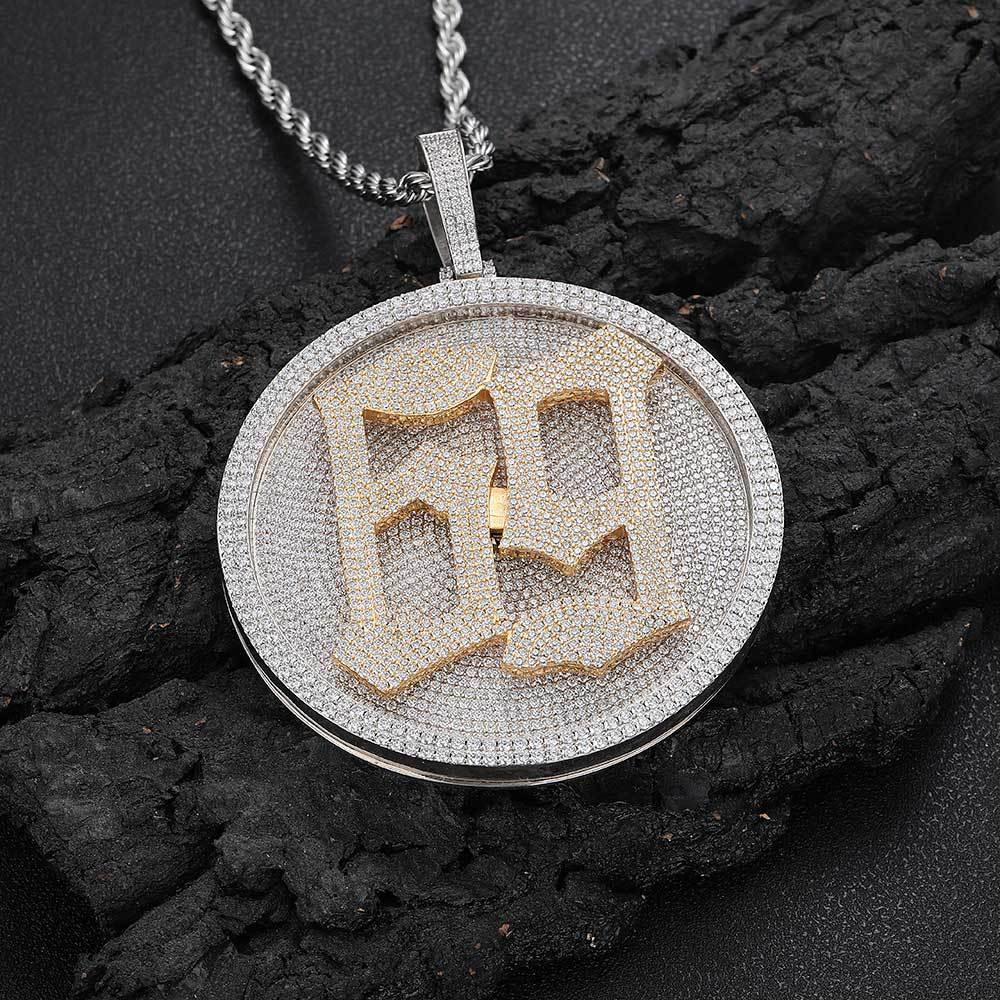 80mm Full Round Letter Pendant Necklace with Zircon Stones for Men | Caratix Jewelry - CaratixJewelry