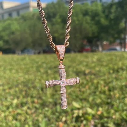Iced Out Spinning Windmill Cross Pendant | Men's Real Copper CZ Necklace - CaratixJewelry