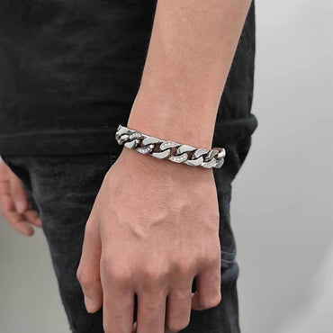 12mm Stainless Steel Hip Hop Bracelet with CNC Half Pavé Zircon - CaratixJewelry