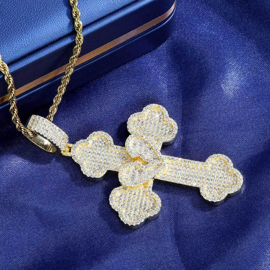 Broken Heart Cross S925 Silver Moissanite Rapper Chain Necklace | Caratix Jewelry - CaratixJewelry