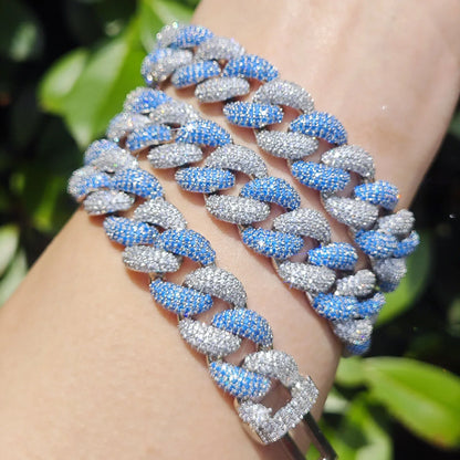 14mm Silver Blue Bubble Cuban Chain Necklace - CaratixJewelry