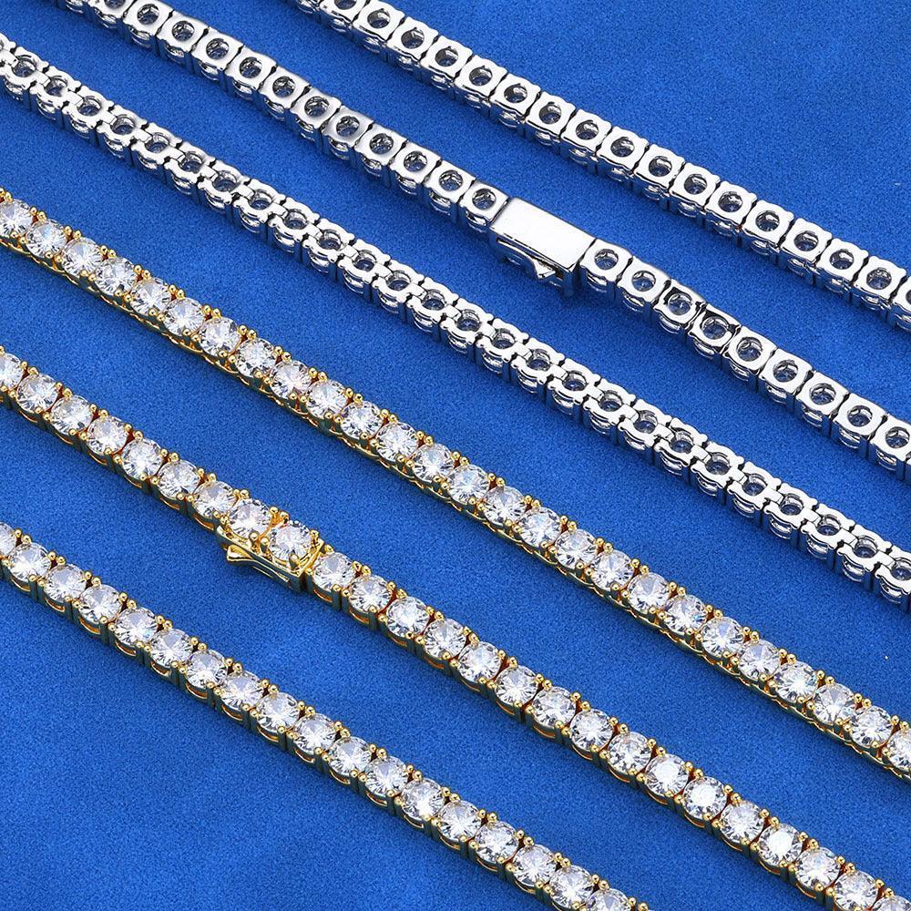 Moissanite Tennis Chain with Spring Clasp – S925 Sterling Silver Hip Hop Necklace for Men - CaratixJewelry