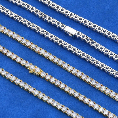 Moissanite Tennis Chain with Spring Clasp – S925 Sterling Silver Hip Hop Necklace for Men - CaratixJewelry