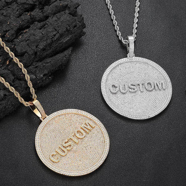 80mm Full Round Letter Pendant Necklace with Zircon Stones for Men | Caratix Jewelry - CaratixJewelry