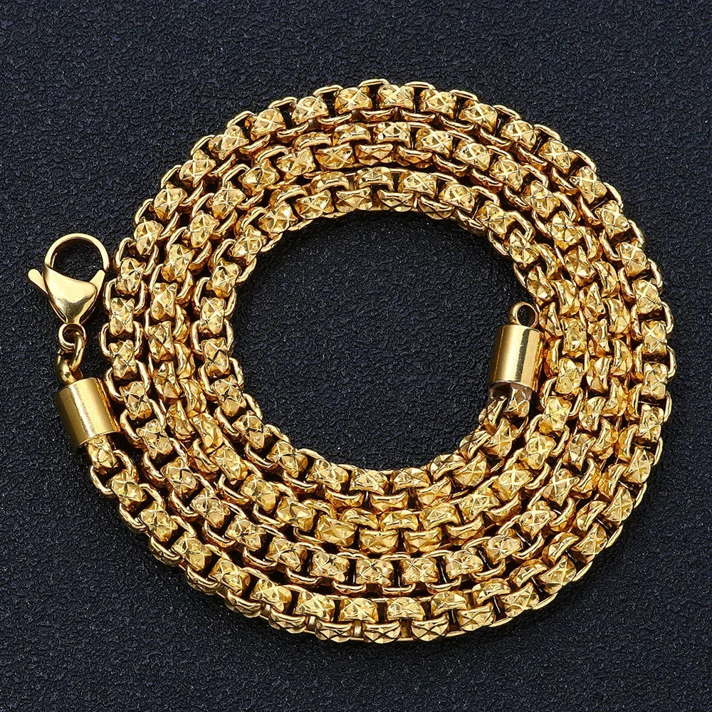 Custom Stainless Steel Square Pearl Gold Chain for Rapper | Caratix - CaratixJewelry