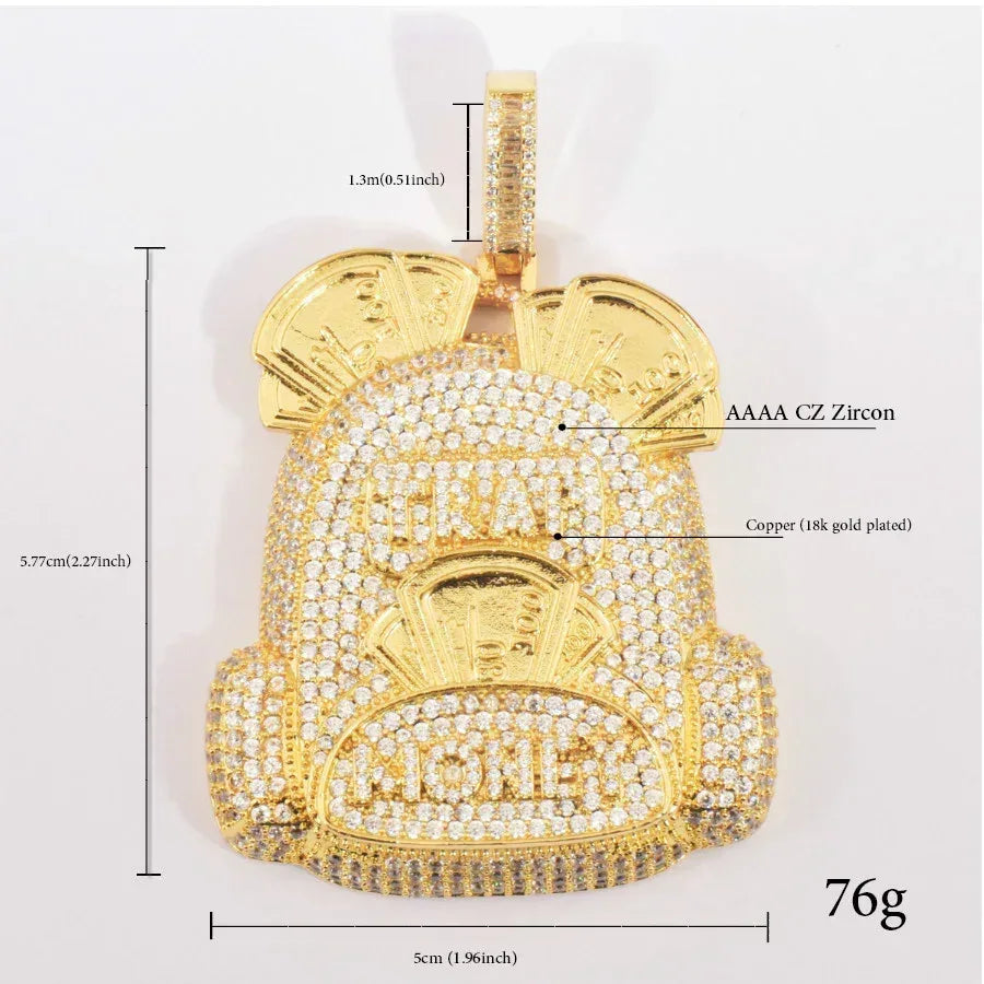 Iced Out Backpack Pendant Necklace for Men – Hip Hop CZ Trendy Streetwear Jewelry - CaratixJewelry