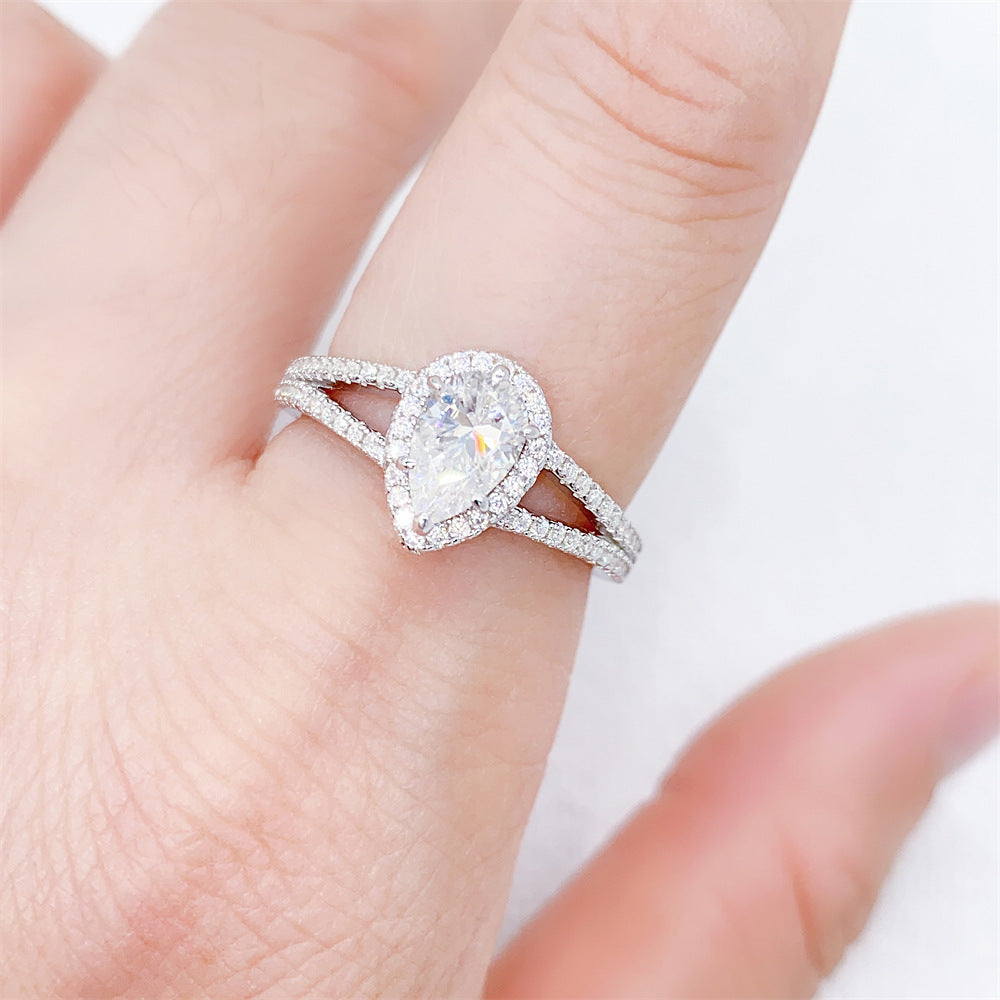 1 Carat Pear Cut Moissanite Ring | S925 Sterling Silver Teardrop Ring | Caratix