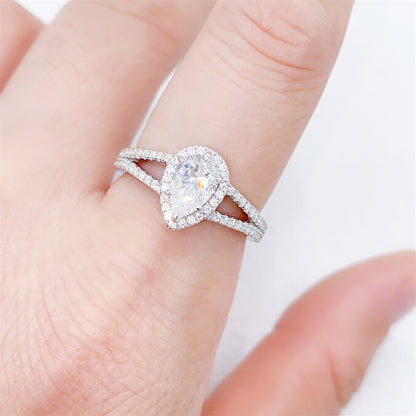 1 Carat Pear Cut Moissanite Ring | S925 Sterling Silver Teardrop Ring | Caratix