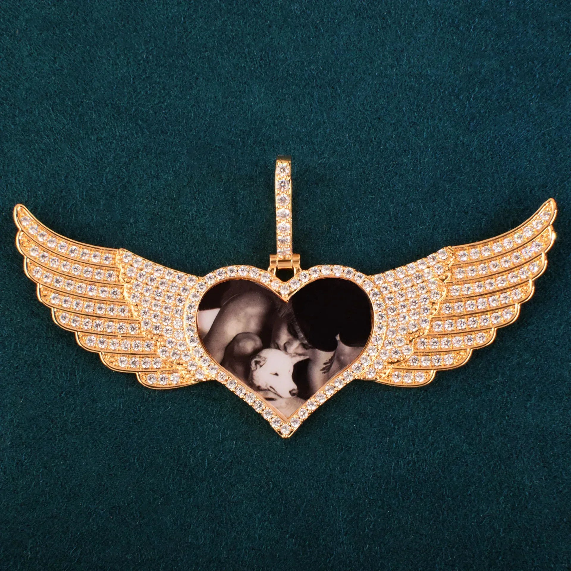 Heart Wing Photo Pendant | Iced Out CZ Custom Picture Hip Hop DIY Jewelry - CaratixJewelry