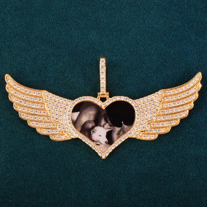Heart Wing Photo Pendant | Iced Out CZ Custom Picture Hip Hop DIY Jewelry - CaratixJewelry